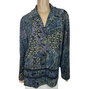 K & Company Size 18W Jacket Blue,Black,Brown Button-Up 3/4 Sleeve